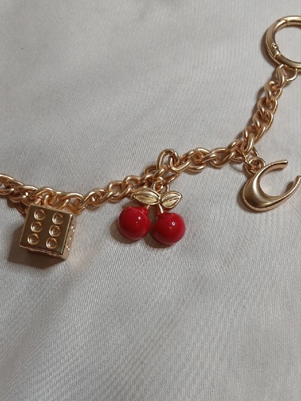 Coach Gold-Tone Motif Chain Bag Charm with Red Cherry and Dice - Picture 3 of 4
